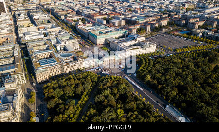 Aerial view of the Brandenburg Gate or Brandenburger Tor, Berlin, Germany Stock Photo