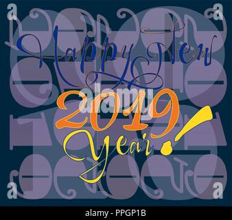inscription of the happy new year in trendy colors of 2019 Stock Vector