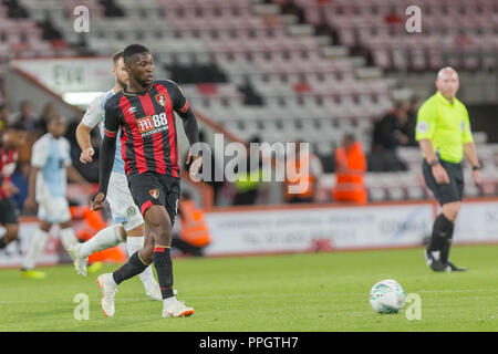 Bournemouth, UK. 25th September 2018. Jefferson Lerma of Bournemouth  during the EFL Carabao Cup 3rd round match between AFC Bournemouth and Blackburn Rovers at the Vitality Stadium, Bournemouth, England on 25 September 2018. Photo by Simon Carlton.  Editorial use only, license required for commercial use. No use in betting, games or a single club/league/player publications. Credit: UK Sports Pics Ltd/Alamy Live News Stock Photo