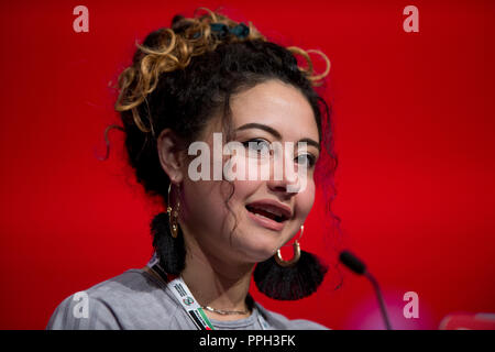 Liverpool, UK. 26th September 2018. Gemma Bolton, Chief Scrutineer, speaks at the Labour Party Conference in Liverpool. © Russell Hart/Alamy Live News. Stock Photo