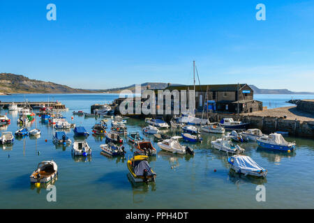 Lyme Regis, Dorset, UK.  26th September 2018. UK Weather.    The Cobb harbour at the seaside resort of Lyme Regis in Dorset on a day of warm autumn sunshine and clear blue skies as the Indian Summer continues.  Picture Credit: Graham Hunt/Alamy Live News Stock Photo