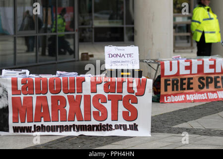 Liverpool, Merseyside, UK. 26th Sept 2018. Labour Party Conference. marxists, supporters, delegates, demonstrators, people at the echo arena as the city stages its annual political event. Credit; MediaWorldImages/AlamyLiveNews. Stock Photo