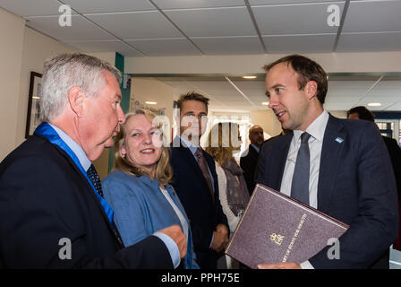Budleigh, England. 25th September 2018. Secretary of State for Health Matt Hancock visits the Budleigh Hub. Credit: Peter Bowler/Alamy Live News. Stock Photo