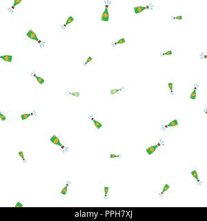 Bottles of champagne seamless pattern. Isolated on a white background. Vector illustration. Stock Vector