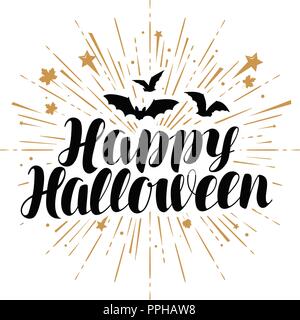Happy Halloween, greeting card. Handwritten lettering vector