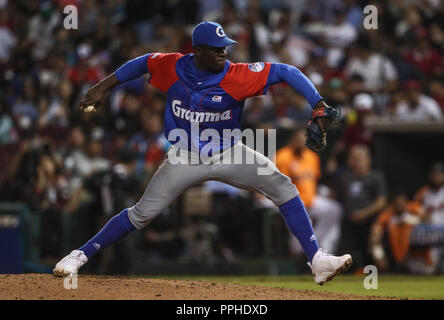 Rene Reyes de Venezuela, durante el partido de beisbol de la Serie del Caribe entre Alazanes de Granma Cuba vs las Águilas del Zulia Venezuela en el N Stock Photo