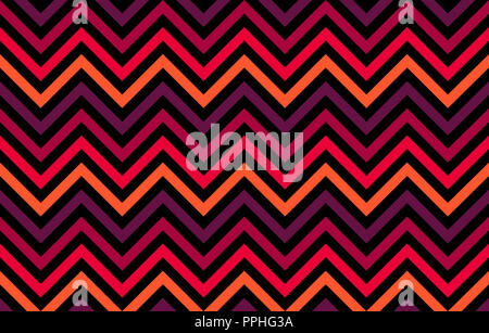 Abstract chevron lines in red to orange hues on black background, graphic resource as symmetrical background, textile print, wallpaper inspiration Stock Photo
