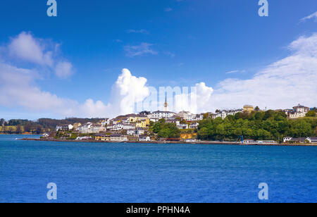 Castropol village skyline in Asturias of Spain and Ribadeo Eo river Stock Photo