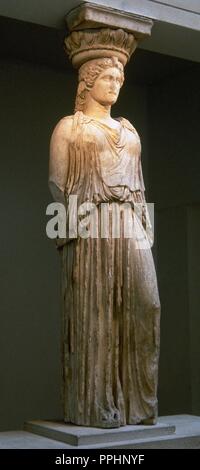 Caryatid from the Erechtheion (Acropolis of Athens), standing in contrapposto. 5th century BC. British Museum. London. United Kingdom. Stock Photo