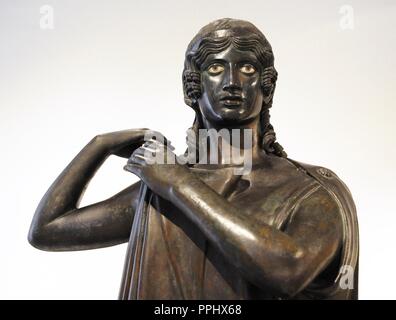 Dancer or Hydrophora (water-bearer). Statue. Bronze. 1st century BC. Part of the great peristyle of the Villa of the Papyri, Herculaneum. National Archaeological Museum. The Village of the Papyri. Naples. Italy. Stock Photo