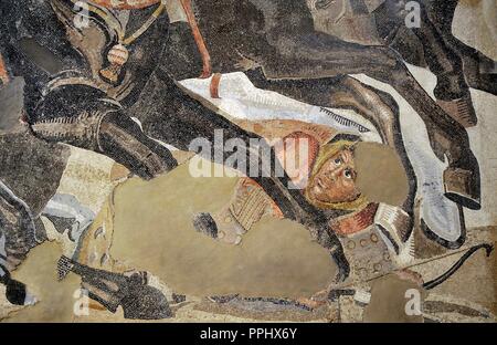 Alexander Mosaic. Battle of Issus (333 B.C.). Battle between Alexander the Great and the Achaemenid Empire, Darius III. Mosaic. Pompei, Casa del Fauno (VI, 12, 2). 2nd century AD. Detail. Persian soldier. National Archaeological Museum, Naples. Italy.