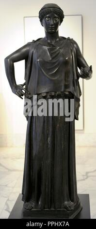 Dancer or Hydrophora (water-bearer). Statue. Bronze. 1st century BC. Part of the great peristyle of the Villa of the Papyri, Herculaneum. National Archaeological Museum. The Village of the Papyri. Naples. Italy. Stock Photo