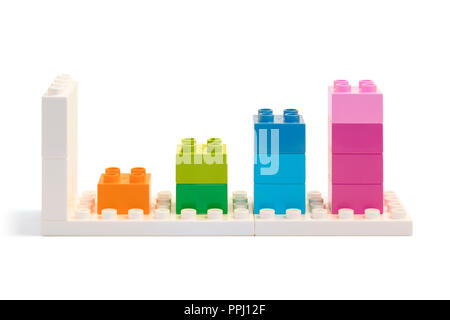 Four bars chart made from colorful building blocks toys Stock Photo