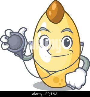 Doctor cedar nut on cartoon wooden table Stock Vector
