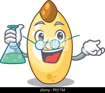 Professor character brown cedar nut fruit on plate Stock Vector