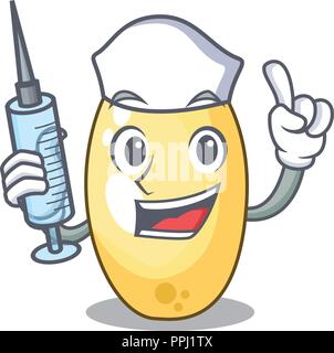 Nurse character brown cedar nut fruit on plate Stock Vector