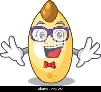 Geek character brown cedar nut fruit on plate Stock Vector