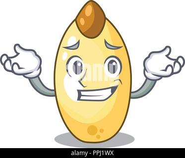 Grinning character brown cedar nut fruit on plate Stock Vector