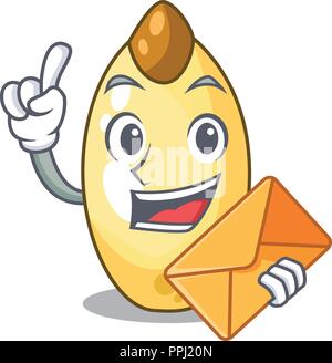 With envelope character brown cedar nut fruit on plate Stock Vector