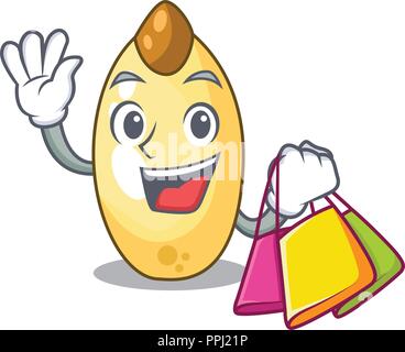 Shopping character brown cedar nut fruit on plate Stock Vector