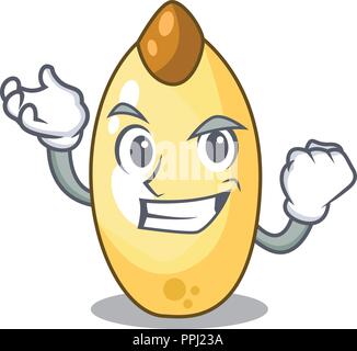 Successful character brown cedar nut fruit on plate Stock Vector