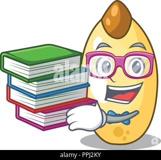 Student with book cedar pine nuts isolated on mascot Stock Vector