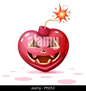 Horror, fear, halloween illustration. Heart, pumpkin, bomb cartoon characters. Stock Vector