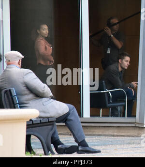 Justin Hartley filming the TV series ’This Is Us' with Melanie Liburd and Terry Gross in Philadelphia  Featuring: Melanie Liburd, Justin Hartley Where: Philadelphia, Pennsylvania, United States When: 25 Aug 2018 Credit: Hugh Dillon/WENN.com Stock Photo