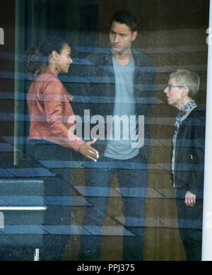 Justin Hartley filming the TV series ’This Is Us' with Melanie Liburd and Terry Gross in Philadelphia  Featuring: Melanie Liburd, Justin Hartley, Terry Gross Where: Philadelphia, Pennsylvania, United States When: 25 Aug 2018 Credit: Hugh Dillon/WENN.com Stock Photo