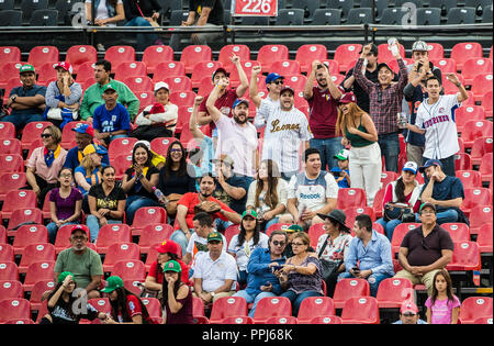 Aficionados al beisbol. . Partido de beisbol de la Serie del Caribe con el encuentro entre Caribes de Anzoátegui de Venezuela contra los Criollos de Stock Photo