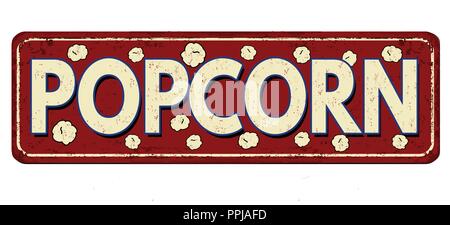 Popcorn vintage rusty metal sign on a white background, vector illustration Stock Vector