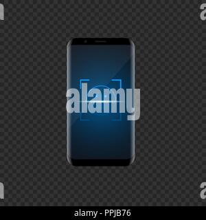 Smartphone with blue face scan icon Stock Vector