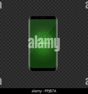 Smartphone with green face scan icon Stock Vector