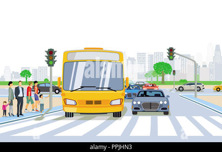 City with pedestrian crossing traffic light, and road junction ...