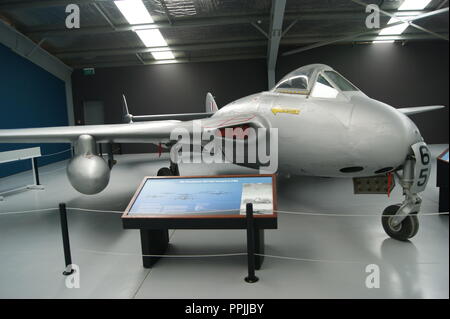 Vampire FB5 NZ5765 formerly of the Royal New Zealand Air Force in Wanaka Museum, New Zealand Stock Photo