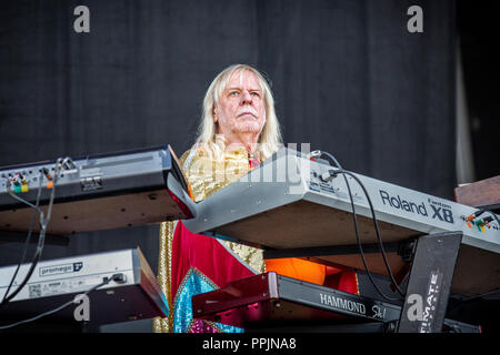 Sweden, Solvesborg – June 9, 2018. Yes, the British progressive rock band, performs a live concert during the Swedish music festival Sweden Rock Festival 2018. Here musician Geoff Downes is seen live on stage. (Photo credit: Gonzales Photo - Terje Dokken). Stock Photo
