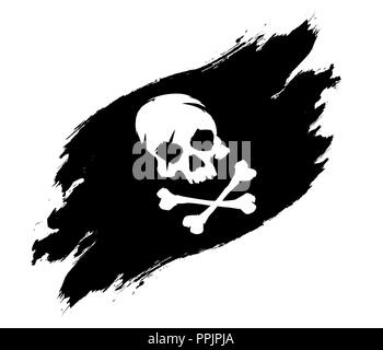 Pirate flag grunge vector illustration skull and bones Stock Vector