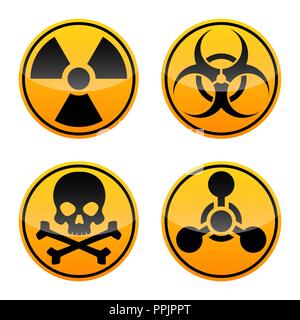 Danger vector signs set. Radiation, Biohazard ,Toxic and Chemical Weapons signs. Warning signs Stock Vector