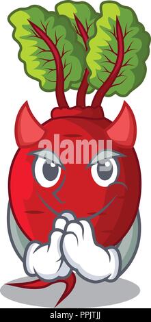 Devil beetroot with leaves isolated on mascot Stock Vector