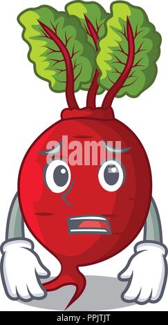 Afraid beetroot with leaves isolated on mascot Stock Vector