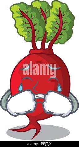 Crying beetroot with leaves isolated on mascot Stock Vector