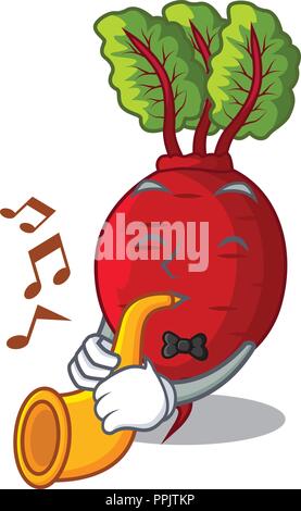 With trumpet beetroot with leaves isolated on mascot Stock Vector