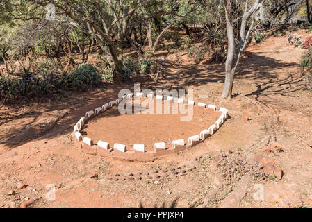 PRETORIA, SOUTH AFRICA, JULY 31, 2018: A miniature representation of the battle of Blood River, at the Voortrekker Monument in Pretoria. The jawbone w Stock Photo