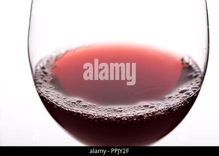 Close up of the wine bubbles. Bubbles on the surface of freshly poured wine Stock Photo