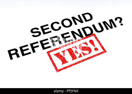 The Second Referendum question stamped with a red YES! rubber stamp. Stock Photo