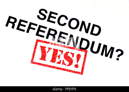 The Second Referendum question stamped with a red YES! rubber stamp. Stock Photo