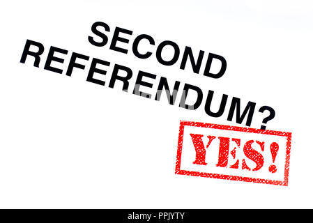 The Second Referendum question stamped with a red YES! rubber stamp. Stock Photo