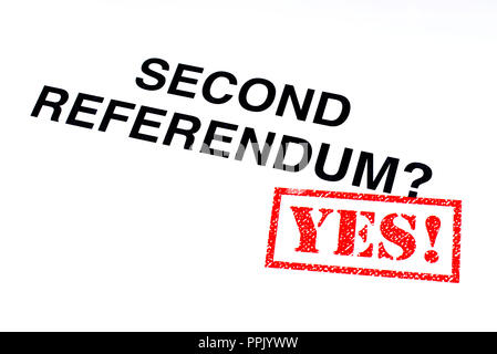 The Second Referendum question stamped with a red YES! rubber stamp. Stock Photo