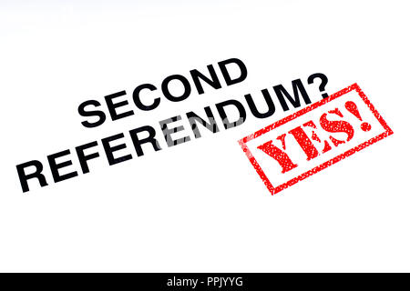 The Second Referendum question stamped with a red YES! rubber stamp. Stock Photo