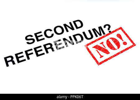 The Second Referendum question stamped with a red NO! rubber stamp. Stock Photo